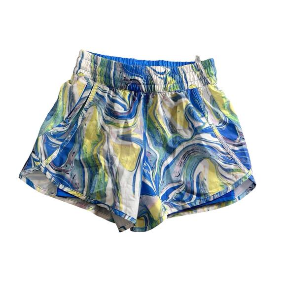 Avia Running Shorts Sz Small 4-6 Biker Short Liner Blue Swirls Zippered Pocket - Picture 8 of 8